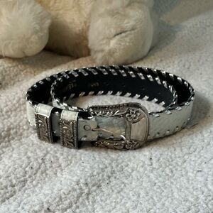 Stylish White And Silver Belt with Silver Buckle